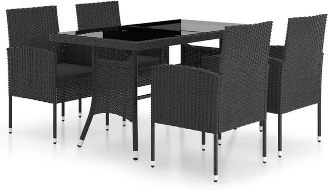 vidaXL 5-tlg Garten-Essgruppe aus Poly Rattan und Glas in Schwarz - Bild 1