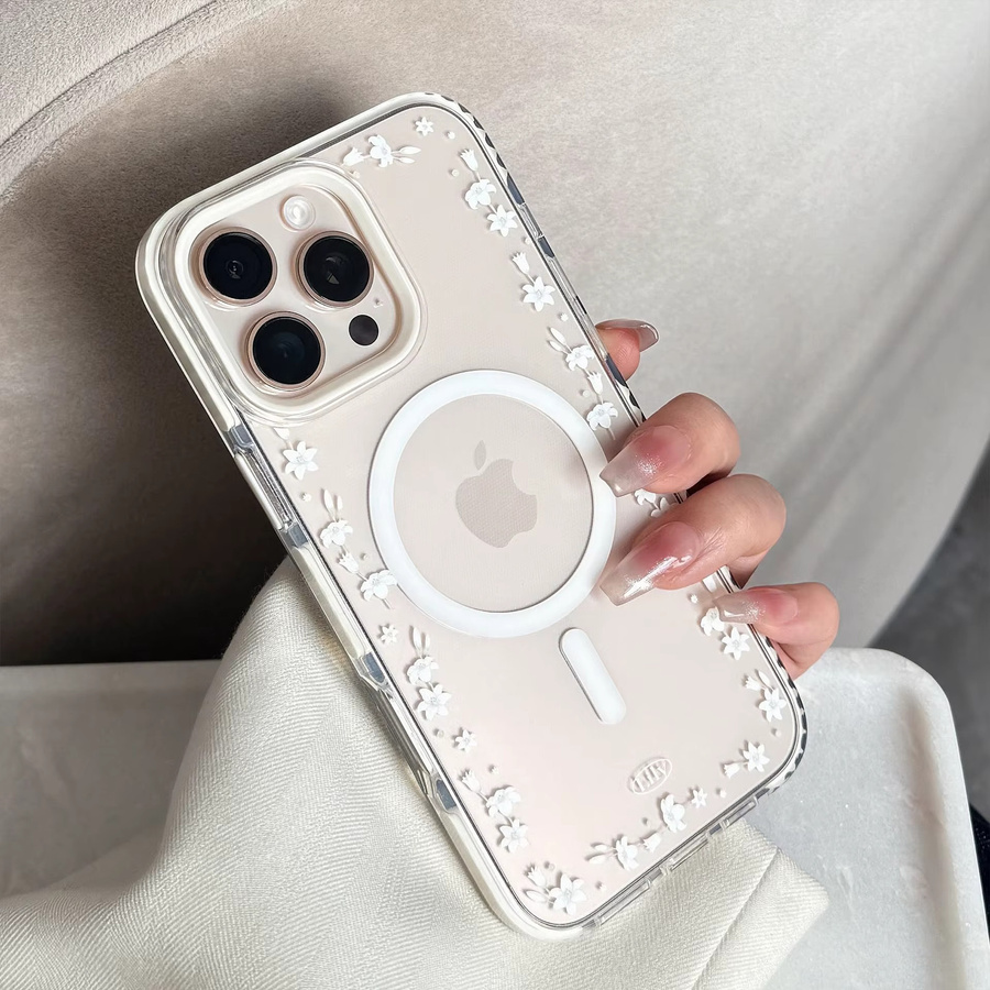 MUQGEW Handyhülle mit Koreanischen Lilienblumen und magnetischer Halterung für iPhone 17 16 15 14 13 12 Pro Max 11, transparent, stoßfeste Schutzhülle - Bild 2