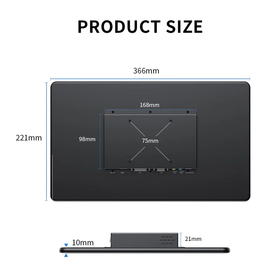 Unew Premium 15,6 Zoll Touch-Monitor Full HD 1080P in Schwarz mit HDMI, VGA, USB und AV Anschlüssen sowie VESA-Halterung 75 x 75 mm - Bild 2
