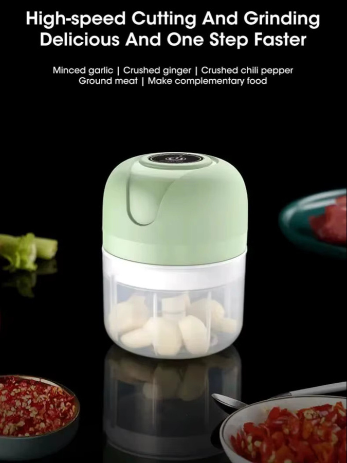 XIADYINJIA Mini Elektrischer Zerkleinerer in Grün mit 250 ml Fassungsvermögen für Knoblauch, Zwiebeln, Ingwer und Chili - Bild 6
