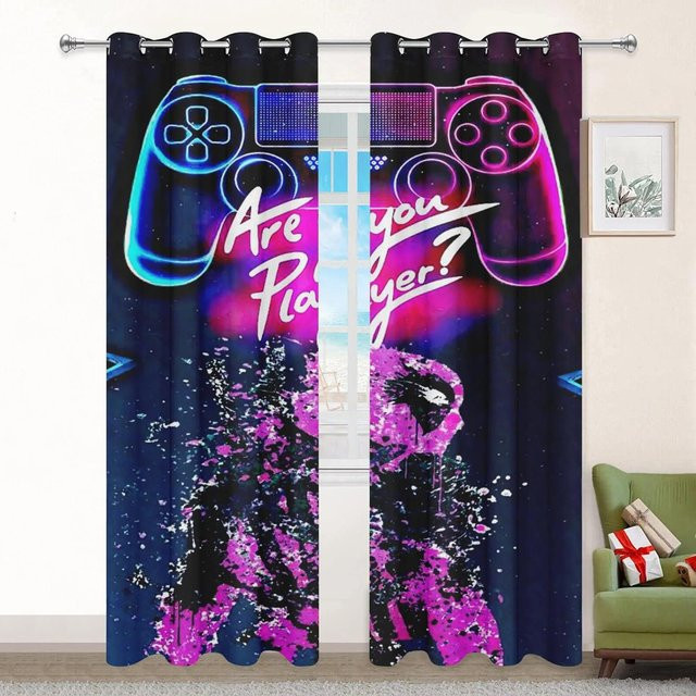 Yiran Furniture Gaming Vorhang für Kinderzimmer, Verdunkelungsvorhang mit Grafikdesign, Mehrfarbig, B: 55 cm, H: 120 cm, 2er-Set - Bild 1