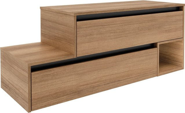 Fackelmann Waschbeckenunterschrank Vita rechts in Summer Oak und Schwarz, B/T/H: 128,7 x 51,6 x 46,5 cm - Bild 1