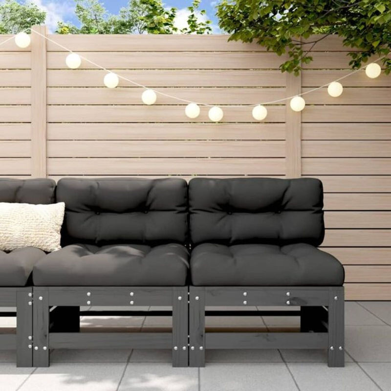 Vidaxl Modulsofa Set mit 2 Kissen aus Kiefer Massivholz in Grau Modern - Bild 1