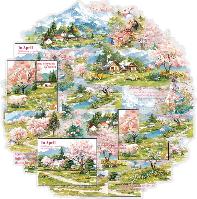 Etori Life Wildflowers Abundant Aquarell-Aufkleber mit Sakura-Motiv, 15 Stück, Multicolour - Bild 1