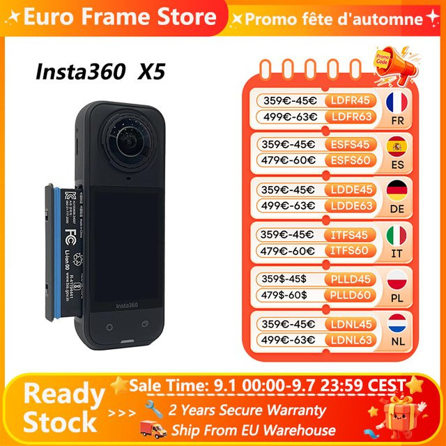 Insta360 X5 Action Camera 8K 30fps in Schwarz mit wechselbaren Linsen und KI-Chips - Bild 1