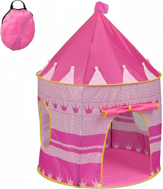 Relaxdays Spielzelt Schloss Prinzessin mit Fenstern Rosa Pink Gelb - Bild 1