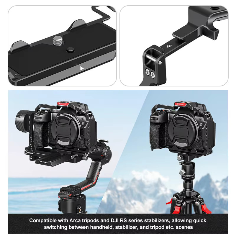 PULUZ Metall-Videokamerakäfig für Nikon Z6III und Nikon Z6II in Schwarz als Gehäusehalterung und Kamerastabilisator - Bild 4
