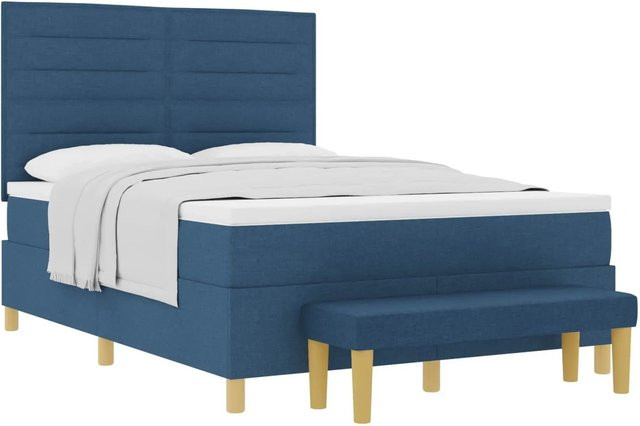 vidaXL Boxspringbett mit Matratze und Kopfteil in Blau, B/T/H: 140 x 190 x 128 cm - Bild 1