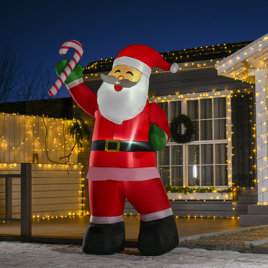 HOMCOM aufblasbarer Weihnachtsmann mit Zuckerstange und LED-Beleuchtung, B/T/H: 140 x 85 x 250 cm - Bild 2