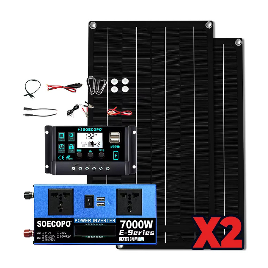 SOECOPO Sonnensystem-Kit mit 7000 W Leistung, 2 x 600 W Solarpanels, Dual-Spannungs-Wechselrichter 12 V/24 V bis 110 V/220 V und 100 A Controller für Zuhause, Camping und Wohnmobil - Bild 5