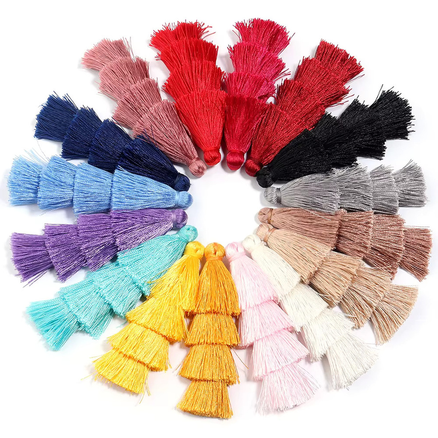 4 Stück bunte Polyester-Seidenquasten-Anhänger in Mehrfarbig und Braun, vierlagige Fransen-Anhänger für DIY-Bastelarbeiten und Weihnachtsdekoration, Durchmesser: 8 cm - Bild 1