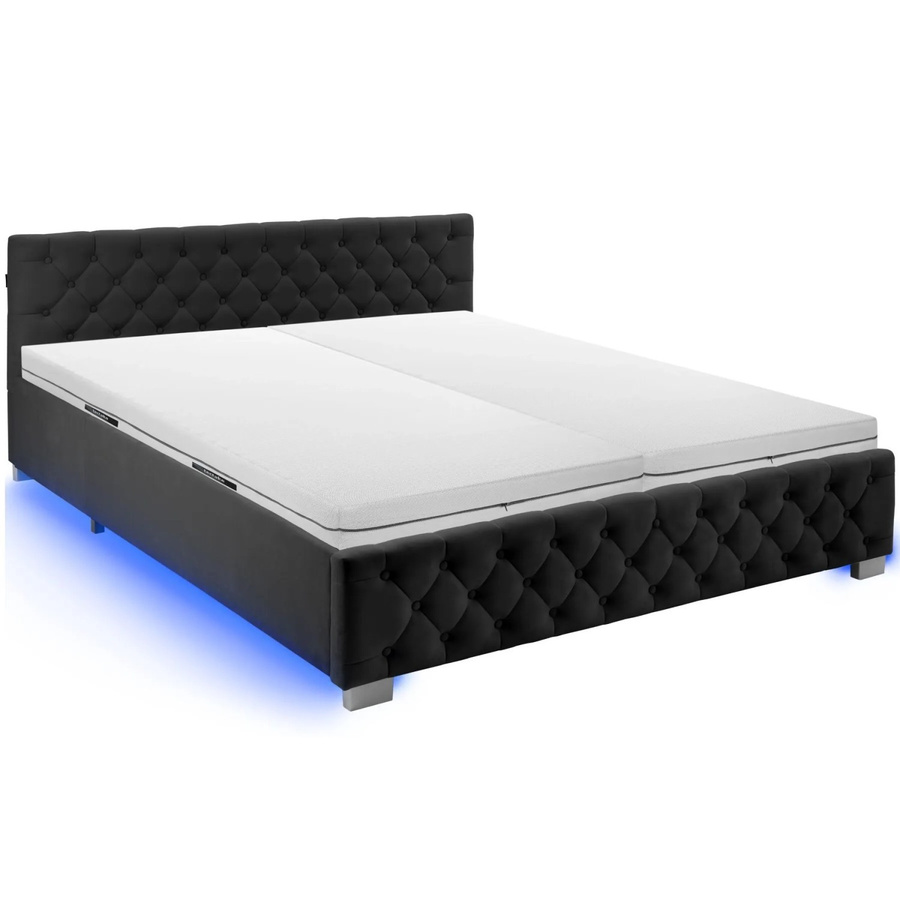 Tectake Polsterbett in Samtoptik mit Steppmuster und Matratze in Schwarz, B/T/H: 217 x 187 x 83 cm - Bild 2