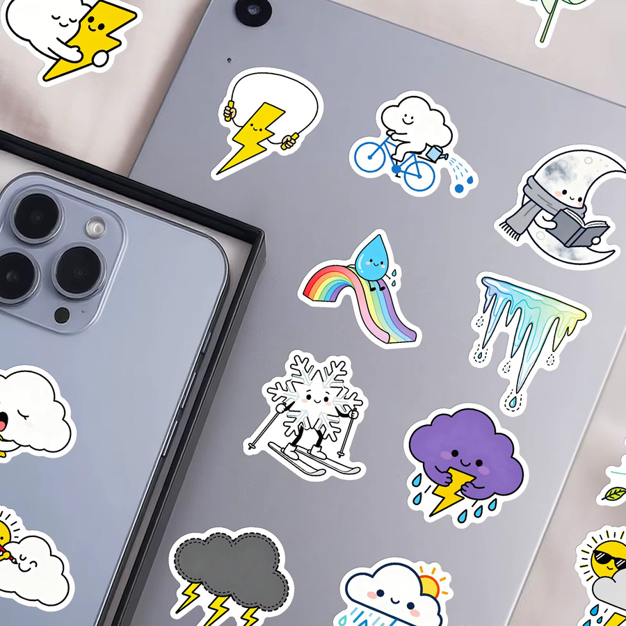 56 Stück Wetter-Cartoon Aufkleber aus transparentem PET für Schreibwaren, Koffer und Laptop in Multicolour - Bild 3