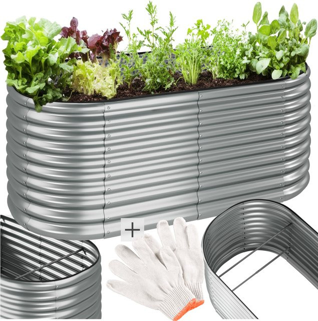 tectake Hochbeet Flormma aus verzinktem Stahl in Silber, B/T/H: 200 x 100 x 80 cm - Bild 1
