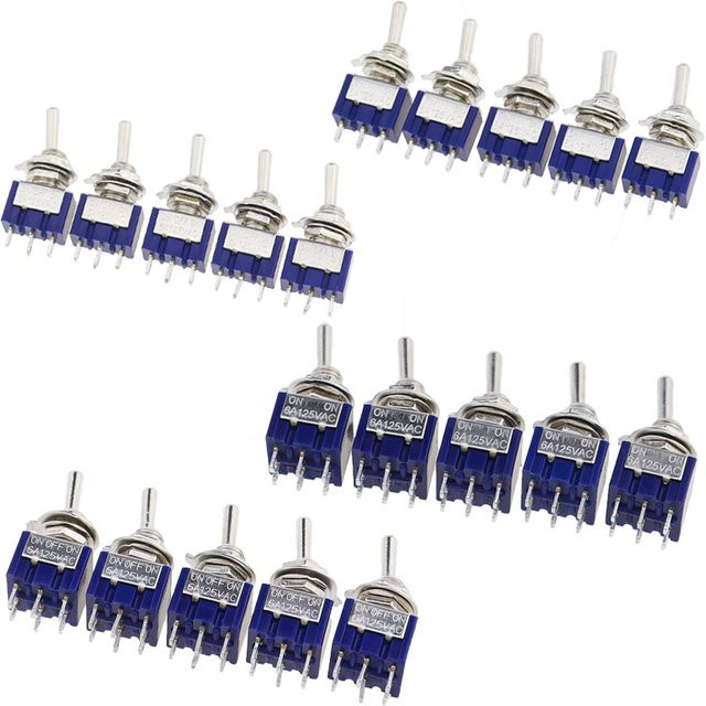 5er Set Mini Rast Kippschalter MTS-Serie in Blau, 2/3 Position, 3-Pin oder 6-Pin, AC 125V/6A 250V/3A - Bild 1
