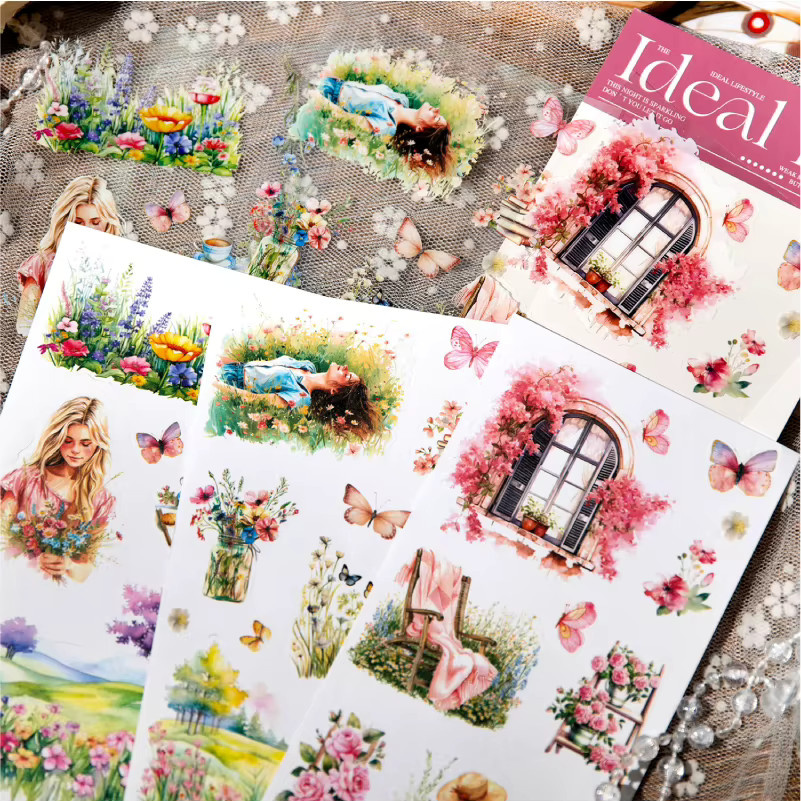 6er Set Landschafts-Aufkleber mit floralen Motiven in Mehrfarben für DIY-Dekoration und Sammelalben - Bild 2
