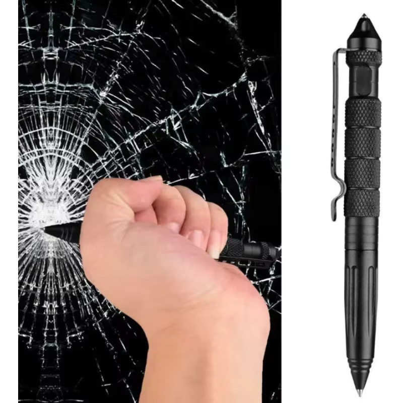 Taktischer Stift aus Edelstahl in Schwarz mit Wolframstahl-Glasbrecher für professionelle Selbstverteidigung und Notfälle - Bild 3