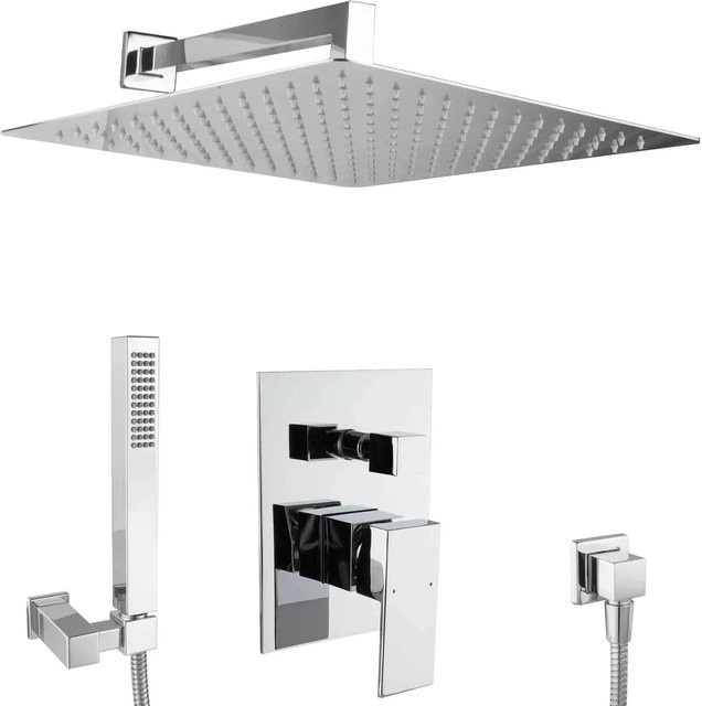 PaulGurkes Unterputz Duschset XXL mit Handbrause und Regendusche, Eckig, Chrom, Breite: 40 cm - Bild 1