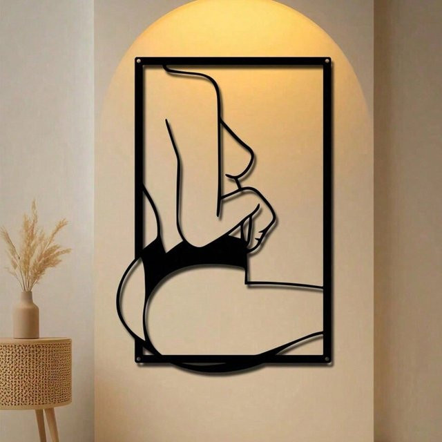 CIFBUY Moderne Wandkunst aus Metall in Schwarz mit abstrakter weiblicher Linienzeichnung als dekoratives Wandobjekt - Bild 1