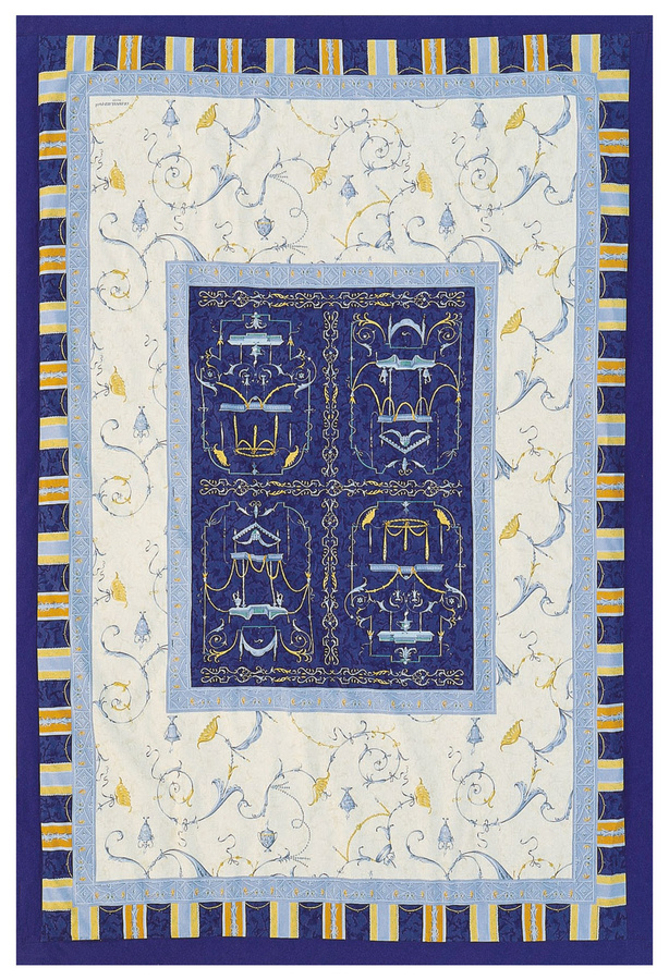 Bassetti Plaid OPLONTIS Blau mit Gold floralem Muster, B/B: 135 x 190 cm - Bild 1