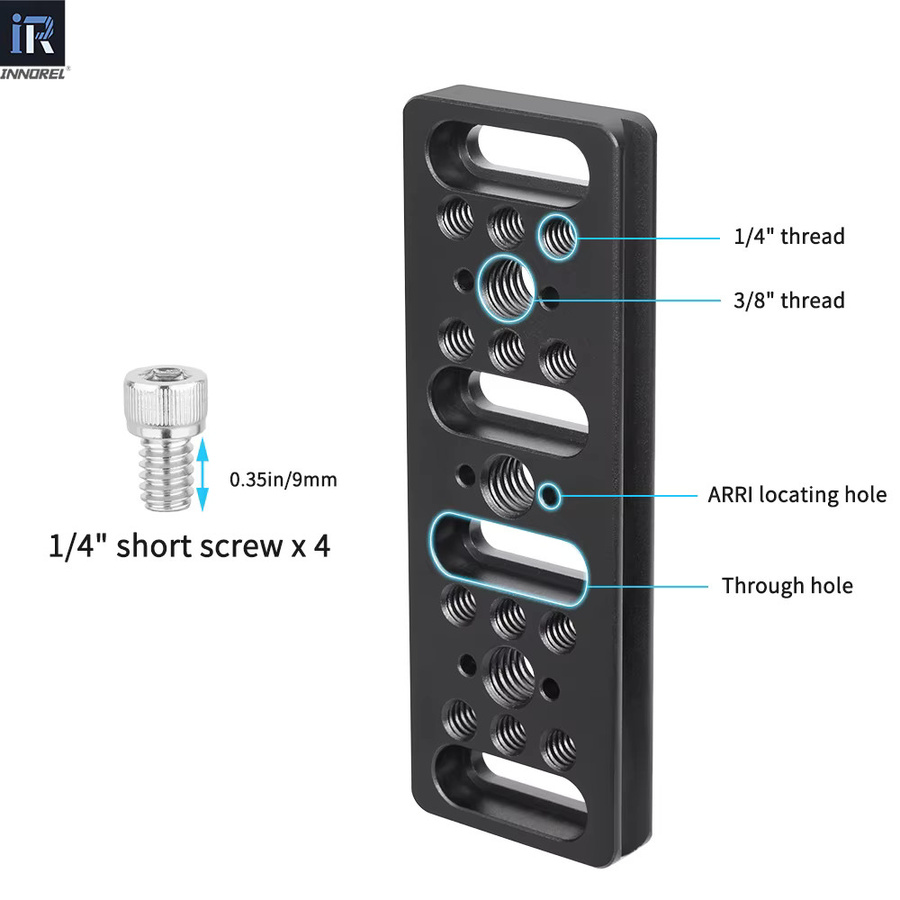 INNOREL CP1104 Multifunktionale Kameraplatte in Schwarz mit Arca-Swiss-Kompatibilität und integrierten ARRI-Positionierungslöchern - Bild 3