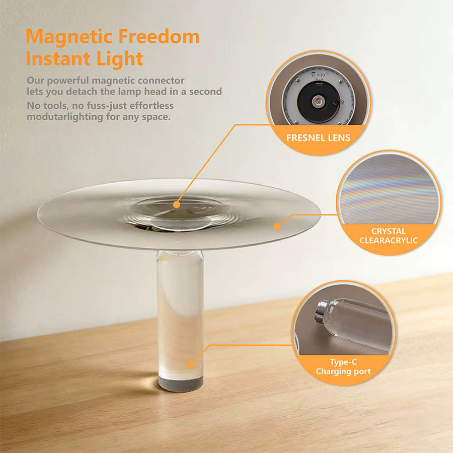 Topwinson Transparente LED-Tischlampe aus Glas mit Akku und Touch-Funktion in Warmweiß - Bild 3