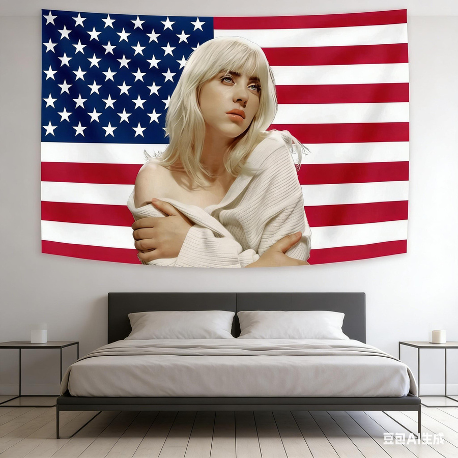 Billie Eilish US-Flagge Wandteppich aus Polyester in Multicolor, B/H: 40 x 60 cm - Bild 2