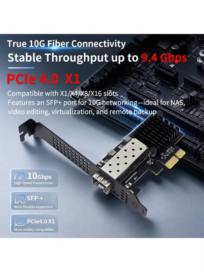 Lekuo 10G SFP+ Glasfaser-Netzwerkkarte PCIe 4.0 X1 mit RTL8127ATF Chip in Schwarz für NAS und Server - Bild 5