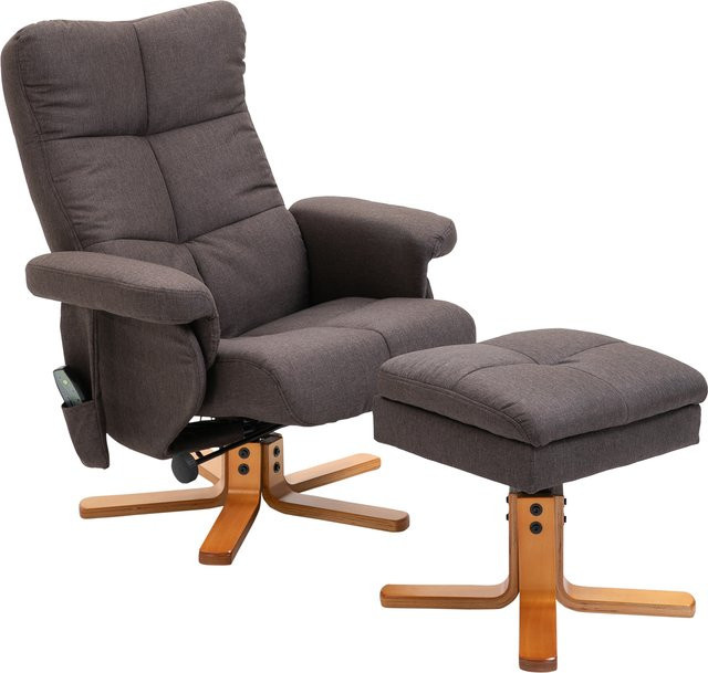 HOMCOM Relaxsessel mit Fußhocker in Braun mit Massagefunktion und 145 Grad Neigung aus Polyester - Bild 1
