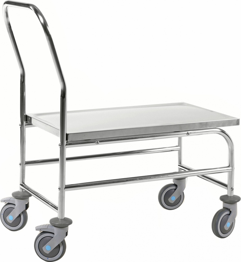 Kongamek Edelstahl Plattformwagen komplett rostfrei mit Schiebegriff, Bremse und Gummibereifung, Ladefläche B: 76 cm, T: 44 cm - Bild 1