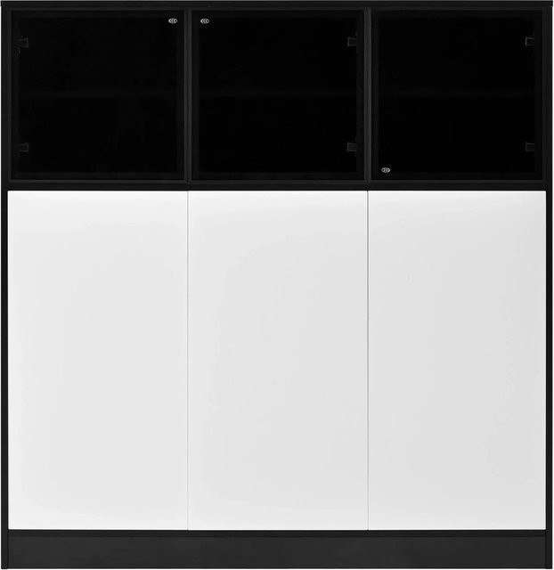 Merax Sideboard modern in Weiß mit LED-Beleuchtung und Glastüren, B/T/H: 100 x 40 x 105 cm - Bild 1