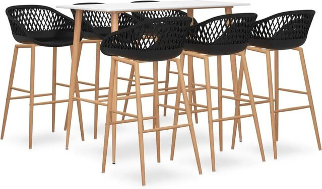 vidaXL 7-tlg. Bar-Set Modell 5 in Weiß und Schwarz mit Tisch und Stühlen für Bars, Pubs und Restaurants - Bild 1