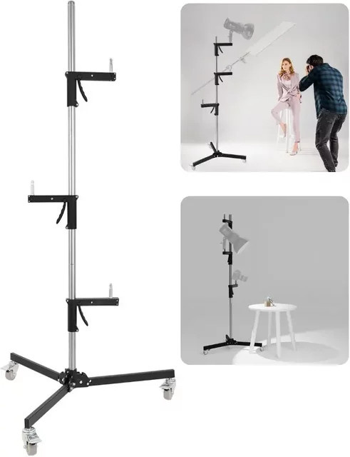 SH Lichtstativ mit Pistolengriff und Rollen, höhenverstellbar von 63 cm bis 190 cm, mit 1/4 und 3/8 Zoll Schrauben für Studioblitz, LED-Licht, Softbox und COB-Licht - Bild 1
