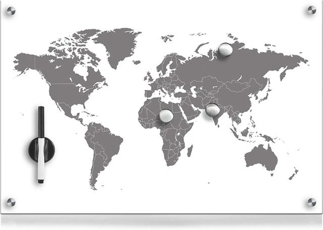 Zeller Memoboard Worldmap aus Glas in Weiß und Multicolour, B/H: 60 x 40 cm, Tiefe: 1,9 cm - Bild 1