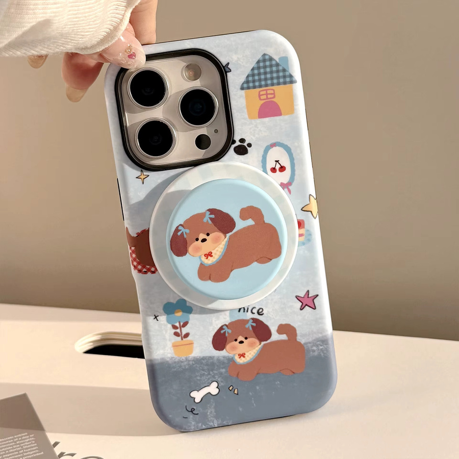 MUQGEW Magnetische iPhone Handyhülle mit Koreanischem Cartoon-Welpen Design, Stoßfeste Schutzhülle für iPhone 17 16 15 14 13 12 11 Pro Max Mini, Multicolor - Bild 4