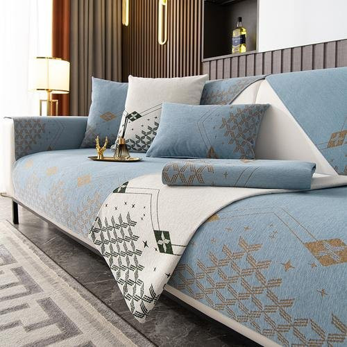 Super Six Chenille-Sofamatte in Blau, rutschfester Universal-Sofabezug aus Jacquard-Stoff, B/T: 70 x 70 cm - Bild 1