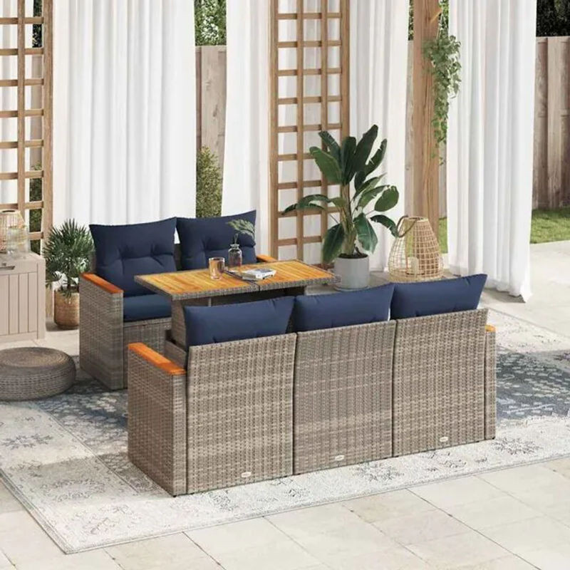 6-teilige moderne Garten-Sofagarnitur aus Poly-Rattan mit Kissen in Grau von vidaxl - Bild 1