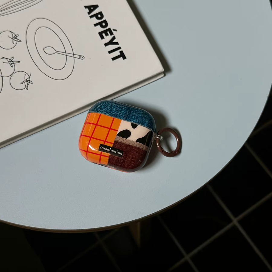 Kreative Kopfhörerhülle für Apple AirPods 1, 2, 3, 4 und Pro 2 mit Kuhdruck, Denim-Muster und Gittermuster in Multicolour inklusive Haken - Bild 5