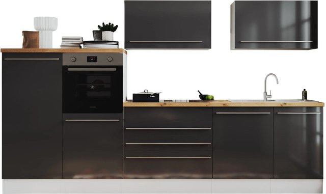 Respekta Küchen-Doppelblock Gabriel in Grau, modern und glänzend, mit Soft-Close-Türen und Innenschubladen, B/T/H: 200 x 60 x 320 cm - Bild 1