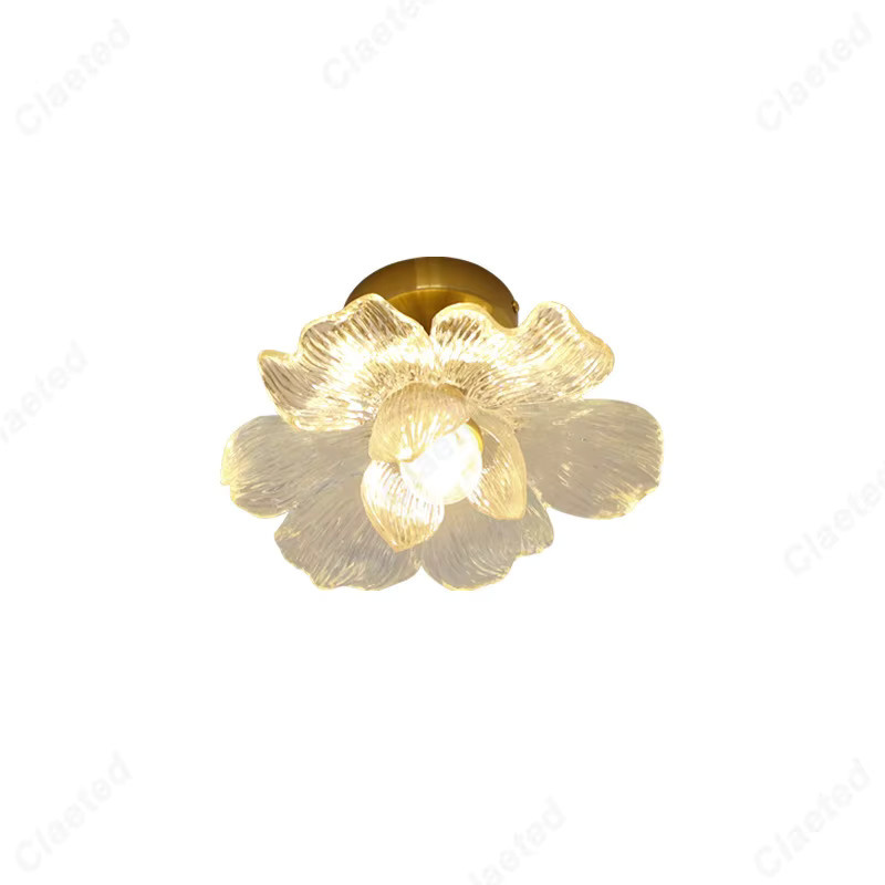 Claeted LED-Deckenleuchte in Gold/Messing mit transparentem Glas und Blütenblatt-Design für Wohnzimmer, Flur oder Balkon, E27 - Bild 2