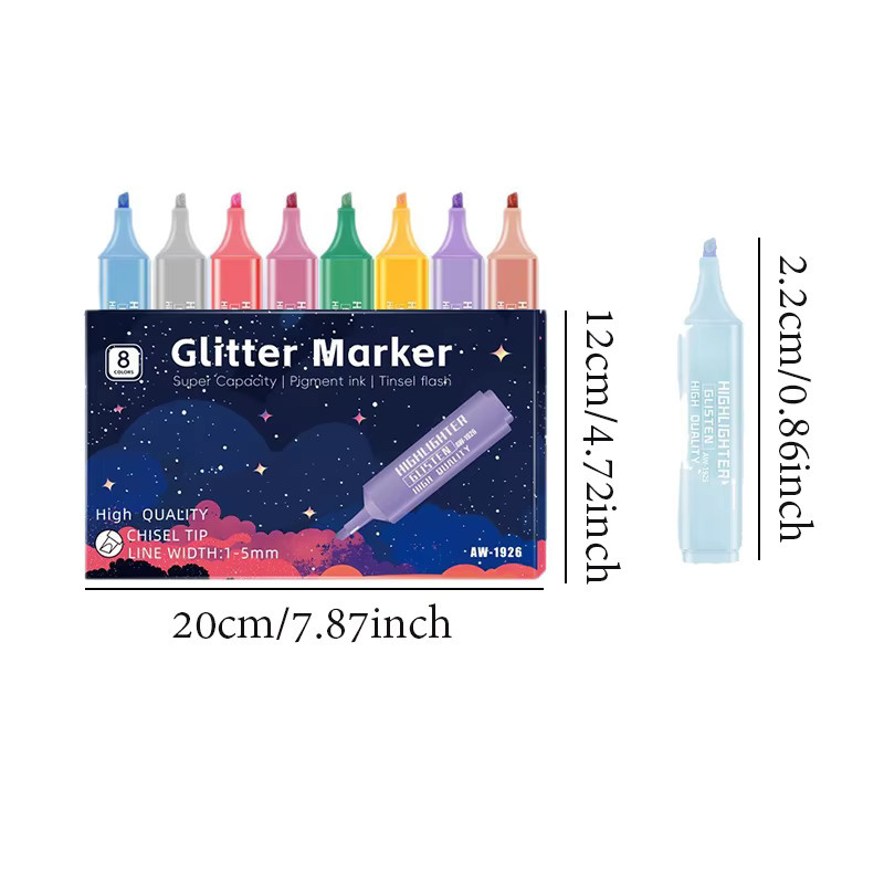 8-teiliges mr.paper Glitzer-Gel-Textmarker-Set in Multicolour mit Keilspitze für kreative Notizen und Tagebücher - Bild 2