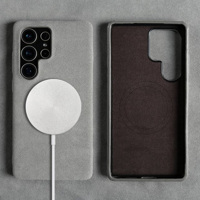 Magnetische Alcantara Handyhülle für Samsung Galaxy S24 S23 S21 S2 Ultra in Grau aus Kunstleder und Wildleder - Bild 1