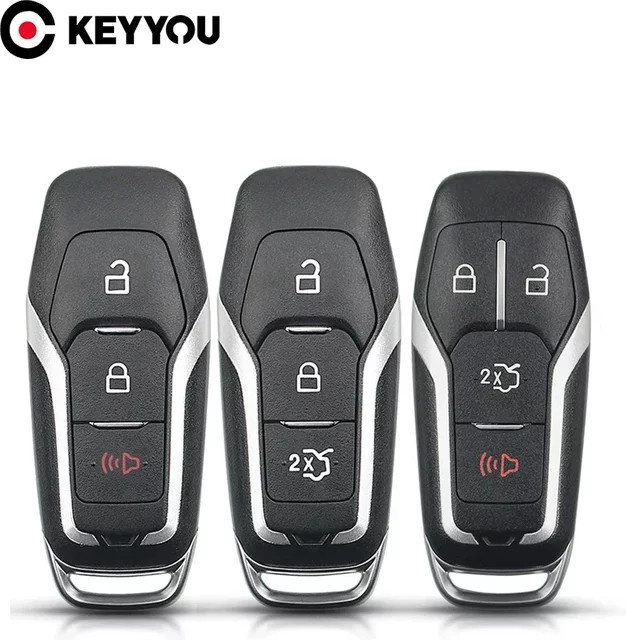 KEYYOU Smart Keyless Remote Key Shell Ersatzgehäuse für Ford Fusion Explorer Mustang Mondeo, 3/4 Tasten, Schwarz - Bild 1