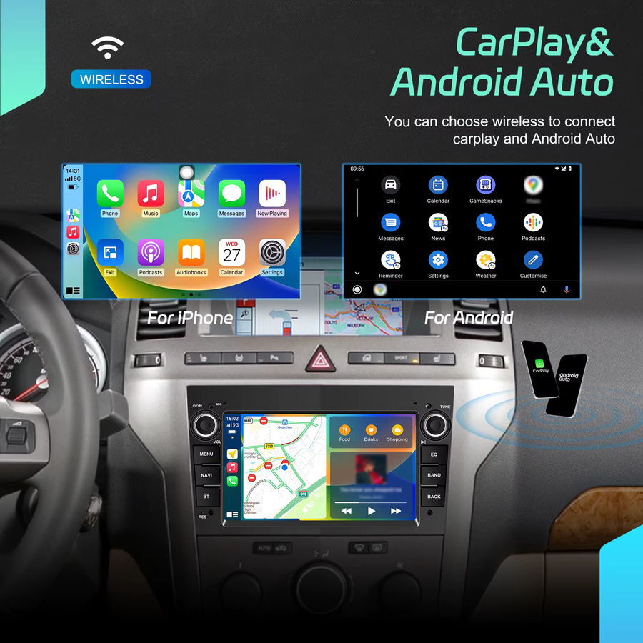 Podofo Android Autoradio mit 7 Zoll Display, 6GB RAM und 128GB Speicher, CarPlay und Android Auto, GPS, WiFi und Bluetooth, Schwarz, passend für Opel Astra Antara Vectra Corsa Zafira Meriva Vivaro Combo Signum Tigra Twin Top - Bild 3