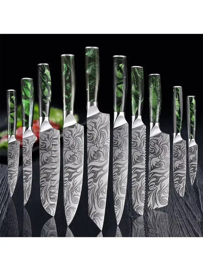 GuanQi Laser Damaskus Messer Set mit Harzgriff in Silber für Fleisch, Obst, Brot, Gemüse und zum Ausbeinen - Bild 6