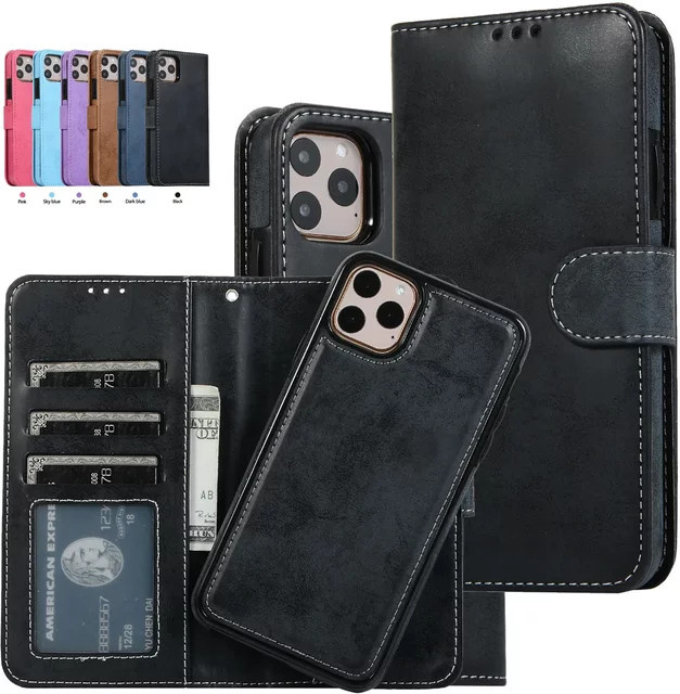 Luxus Leder Flip Wallet Karte Hülle für Apple iPhone 11 bis 16 Pro Max in Purple - Bild 1