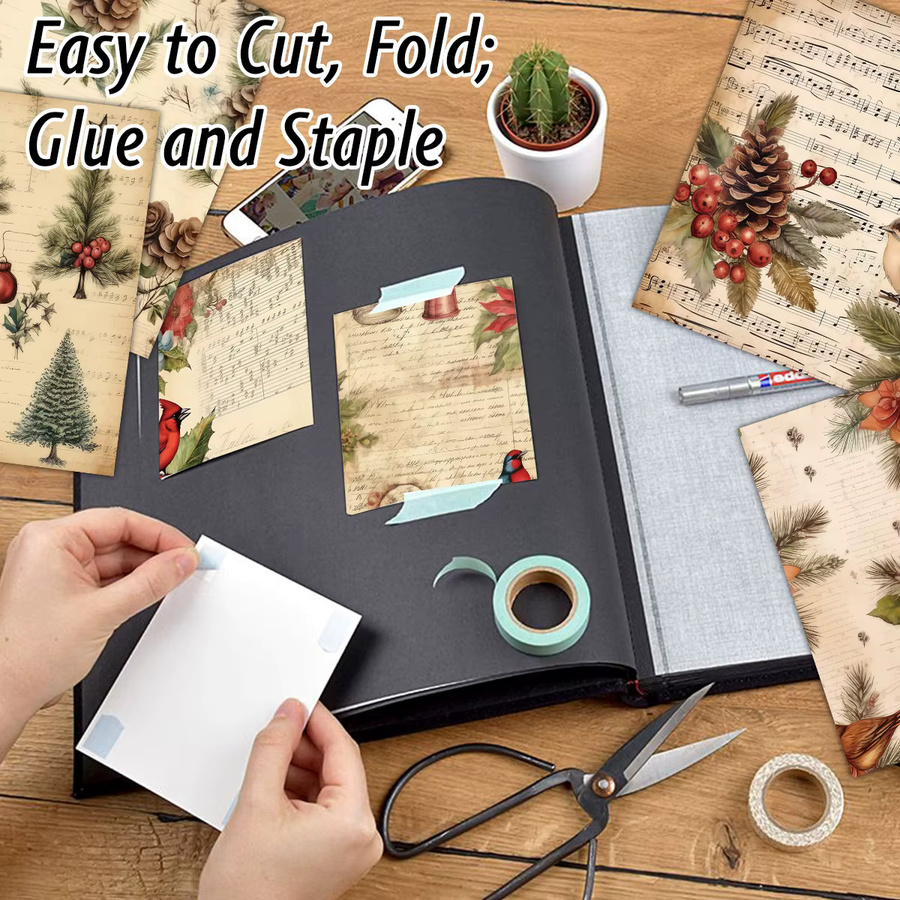 12er Set Weihnachtliche Scrapbook Papier mit Santa und Sternen Motiv, Vintage Hintergrundpapier für Junk Journal und Bastelarbeiten, Mehrfarbig - Bild 4
