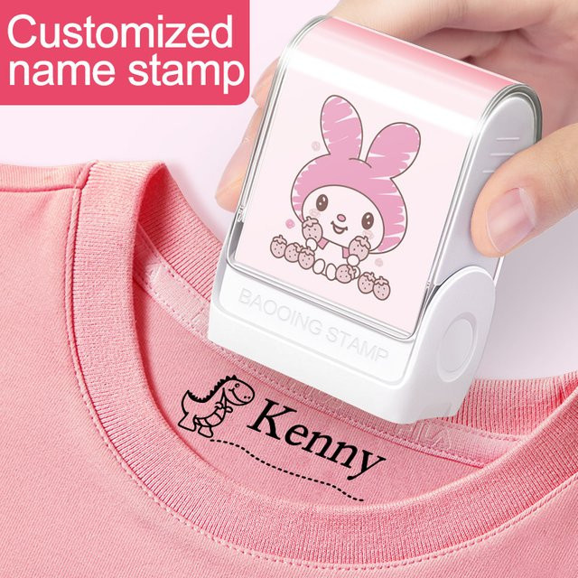 Personalisierter Namensstempel von Joytop in Pink mit wasserfester Tinte für Schulbedarf und Etiketten - Bild 1