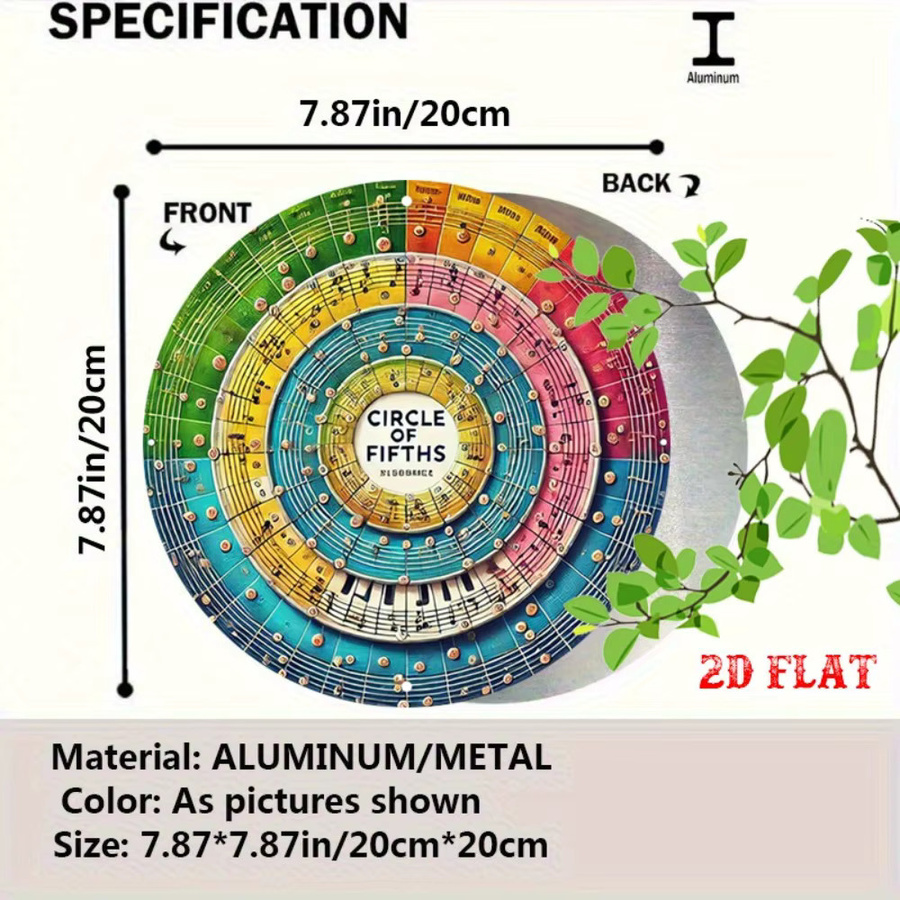 CIFBUY Metall-Blechschild Kreis der Quinten, Rundes Aluminium-Wanddekor in Multicolor, Durchmesser: 20,0 cm - Bild 4