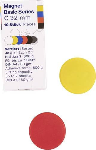 Magnetoplan Magnet Basic Serie runde Magnete aus Kunststoff, Durchmesser: 38 mm, 10 Stück, Multicolor - Bild 1